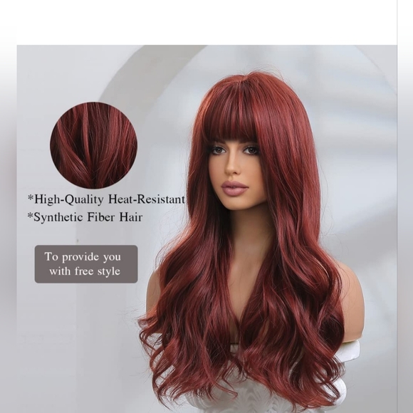 24" New Burgundy Red Synthetic Long wavy Wig.  Other Colors available - Picture 2 of 5